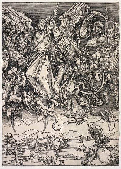 Offenbarung des Johannes: Michael kämpft gegen den Drachen von Albrecht Dürer