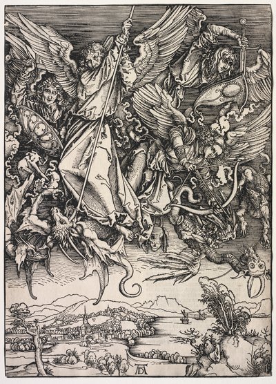 Offenbarung des Johannes: St. Michael kämpft gegen den Drachen, 1511 von Albrecht Dürer