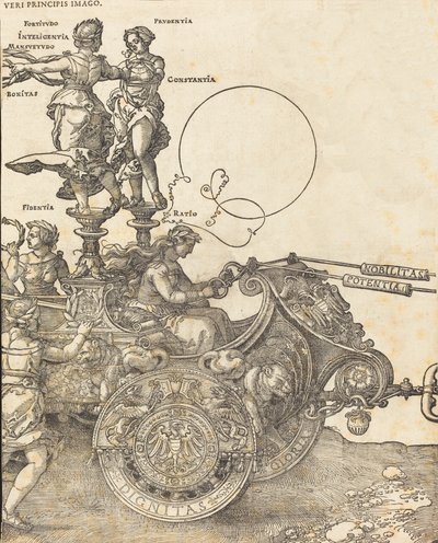 Der Triumphwagen von Maximilian I. Der große Triumphwagen [Platte 2 von 8], 1523 Lateinische Ausgabe von Albrecht Dürer