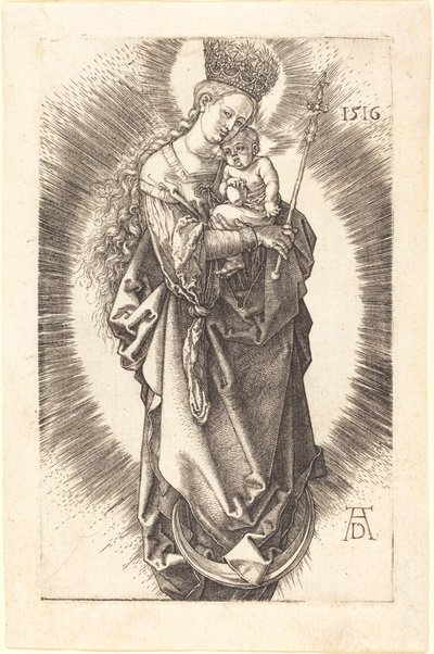 Die Jungfrau und das Kind auf einer Mondsichel mit Zepter und Sternenkrone von Albrecht Dürer