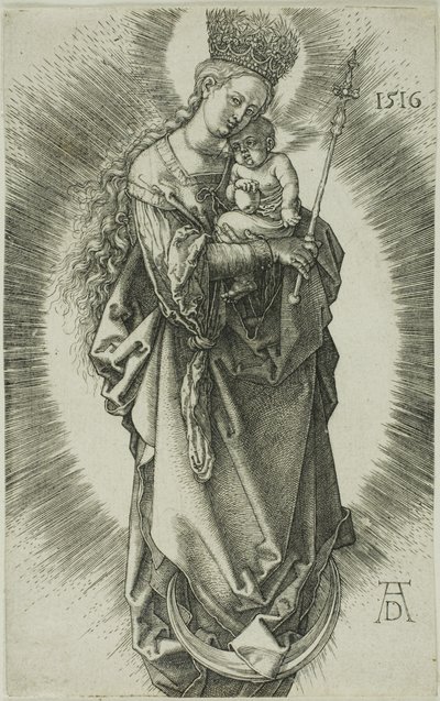 Die Jungfrau auf einer Mondsichel mit einem Sternenkranz und einem Zepter von Albrecht Dürer