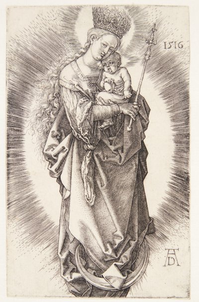 Die Jungfrau auf einer Mondsichel mit einer Krone aus Sternen und einem Zepter von Albrecht Dürer