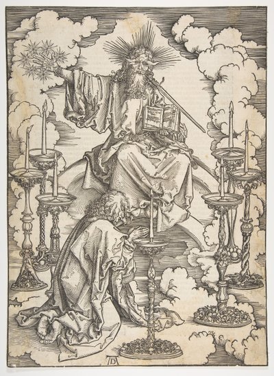 Die Vision der sieben Leuchter, aus der Apokalypse, deutsche Ausgabe 1498 von Albrecht Dürer