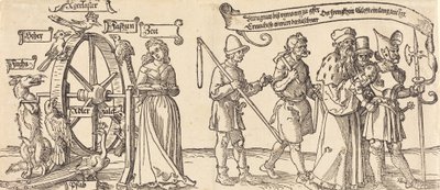 Zeit und ein Fuchs drehen das Rad des Schicksals mit Menschen aller Ränge, wahrscheinlich 1526 von Albrecht Dürer