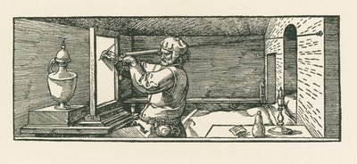 Ein Mann zeichnet eine Dose von Albrecht Dürer or Duerer