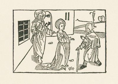 Zweite Werk der Barmherzigkeit: Aufnahme des Pilgers in sein Haus von Albrecht Dürer or Duerer