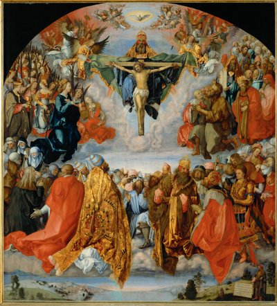 Die Anbetung der Dreifaltigkeit mit Dürers Selbstporträt unten rechts von Albrecht Dürer or Duerer