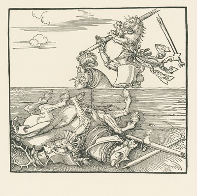 Das ausländische Turnier. Maximilian hat seinen Gegner Jacop de Heri aus dem Sattel gehoben, um 1517-18 von Albrecht Dürer or Duerer
