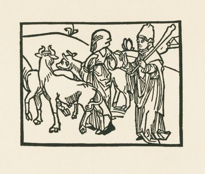Der Priester in seinen Gewändern vertreibt das Vieh und vor ihm geht die Magd von Albrecht Dürer or Duerer