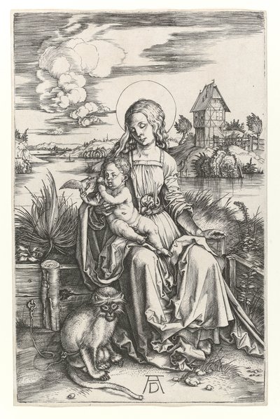 Die Jungfrau mit dem Affen, ca. 1498 (Kupferstich) von Albrecht Dürer