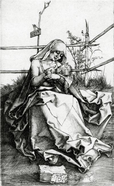 Jungfrau und Kind auf einer Grasbank sitzend von Albrecht Dürer