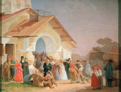 Kirchenausgang in Pskow von Aleksandr Ivanovich Morozov