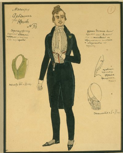 Arbenin. Kostümentwurf für das Stück Der Maskerade von M. Lermontov, 1917 von Aleksandr Jakovlevic Golovin