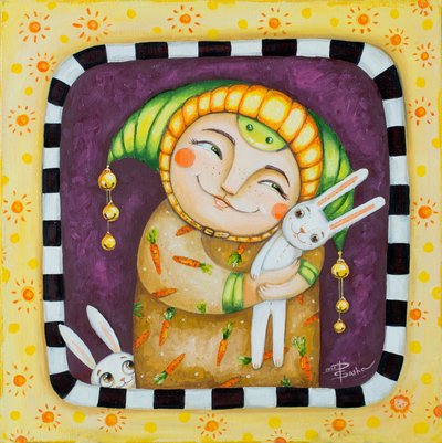 Lächelnder Charakter und Hasen von Aleksandra Paranchenko