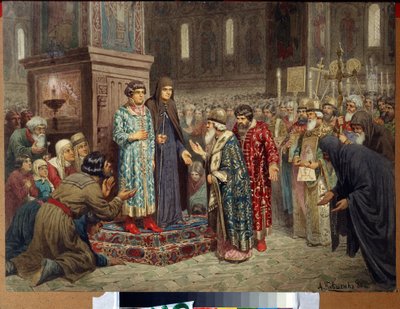 Wahl von Michail Romanow zum Zaren am 14. März von Aleksei Danilovich Kivshenko