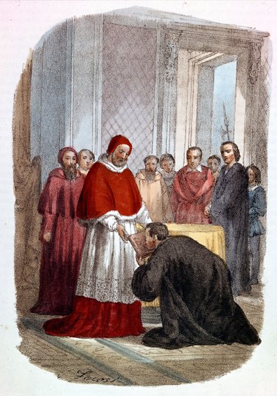 Clemens VII. (1478 - 1534, Jules de Medicis) akzeptiert die Widmung der „Istorie fiorentine“ von Niccolo Machiavelli von Alessandro Focosi
