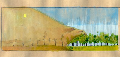 Allegorie der Abholzung, eine Landschaft aus toten Bäumen als Monster, das den Wald verschlingt. von Alessandro Lonati