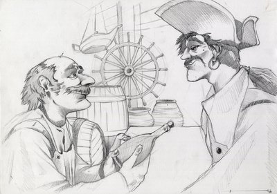 Karibischer Pirat in einer Taverne mit einer Flasche von Alessandro Lonati