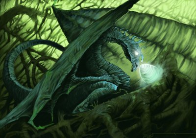 Fantastisches Wesen: ein Drache schützt sein Ei. Illustration von Alesandro Lonati. 2010 von Alessandro Lonati