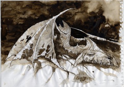 Illustration eines fantastischen und legendären Tieres: tote Drachenleiche. von Alessandro Lonati