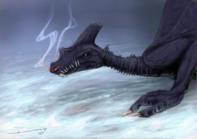 Legendäre Kreatur: Ein Drache im Schnee Zeichnung von Alessandro Lonati von Alessandro Lonati