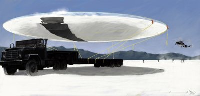 Mysteriöse Phänomene: Erfassung einer fliegenden Untertasse (UFO) durch den amerikanischen Geheimdienst in der Wüste von Nevada, USA. Zeichnung von Alessandro Lonati von Alessandro Lonati