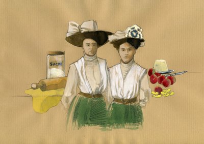 Porträt der Schwestern Stephanie (1838-1917) und Caroline Tatin (1847-1911), die das französische Dessert Tarte Tatin erfanden von Alessandro Lonati