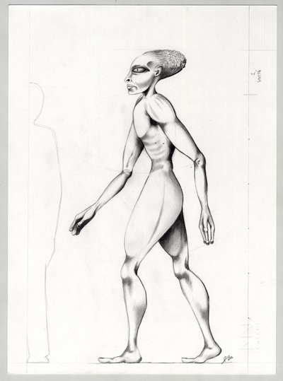 Science-Fiction-Illustration: ein Alien vom Planeten Mars auf der Eroberung des Weltraums. Zeichnung von Alessandro Lonati von Alessandro Lonati