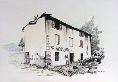 Zweiter Weltkrieg: Ansicht eines zerstörten Hauses im besetzten Italien Zeichnung von Alessandro Lonati von Alessandro Lonati