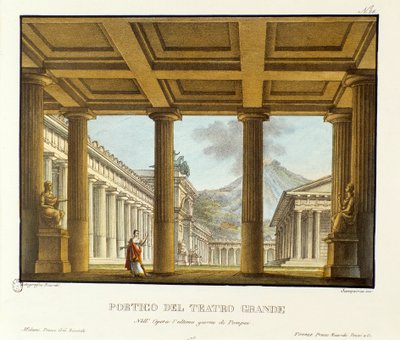 Portikus des Großen Theaters in Pompeji, im Hintergrund der Vesuv (Detail) von Alessandro Sanquirico