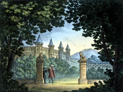 Szenografie von Sanquirico für die Oper „Anna Bolena“ von Gaetano Donizetti. Teatro Carcano, Mailand von Alessandro Sanquirico