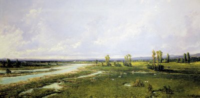 Jagd am Flussbett des Piave in Belluno, Gemälde von Alessandro Seffer (1832-1905) von Alessandro Seffer Guerra