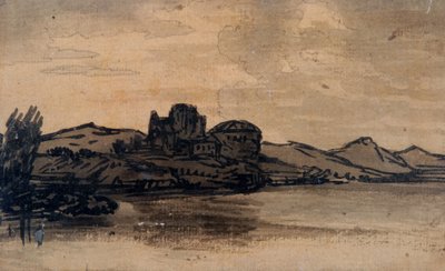 Italienische Landschaft mit Kuppelgebäude von Alexander Cozens