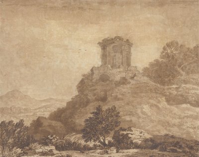 Landschaft mit einem zerstörten Tempel, ca. 1756 von Alexander Cozens
