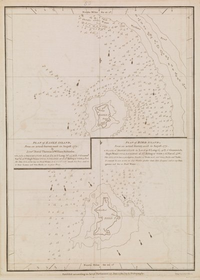 Plan von Eagle Island und Bird Island, spätes 18. bis frühes 19. Jahrhundert von Alexander Dalrymple