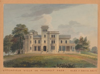 Grace Hill für Edwin C. Litchfield, Brooklyn, New York, Vorderansicht von Alexander Jackson Davis