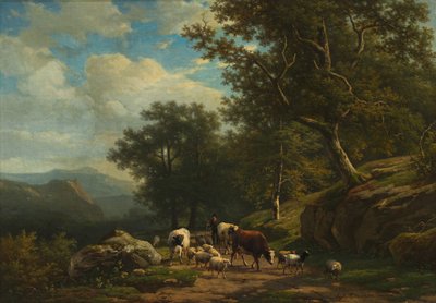 Landschaft mit Bauer und seiner Herde von Alexander Joseph Daiwaille