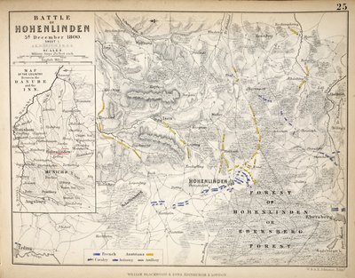 Karte der Schlacht von Hohenlinden, veröffentlicht von William Blackwood und Sons, Edinburgh und London, 1848 (handkolorierte Gravur) von Alexander Keith Johnston