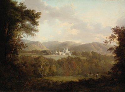 Ansicht von Dreghorn Castle, Midlothian, mit Figuren und einem Heuwagen im Vordergrund von Alexander Nasmyth