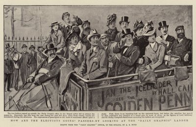 Wie laufen die Wahlen? Passanten schauen auf die Daily Graphic Leiter von Alexander Stuart Boyd