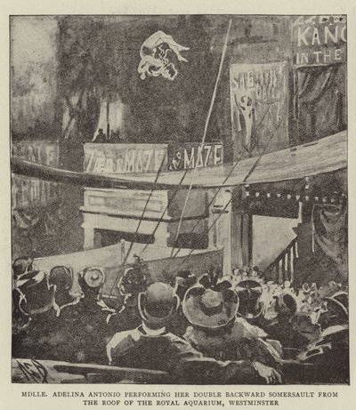 Mademoiselle Adelina Antonio führt ihren doppelten Rückwärtssalto vom Dach des Royal Aquarium, Westminster, vor von Alexander Stuart Boyd