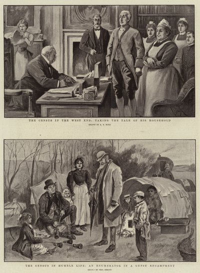 Die Volkszählung im West End, die Zählung seines Haushalts, die Volkszählung im bescheidenen Leben, ein Zähler in einem Zigeunerlager von Alexander Stuart Boyd