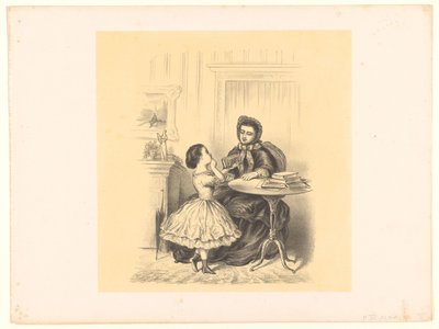 Interieur mit einem Mädchen, das ihrer Mutter ein Buch reicht von Alexander Ver Huell
