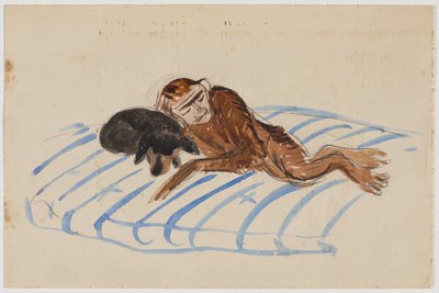 Selbstporträt des Künstlers als Affe mit dem Dackel der Marianne von Werefkin von Alexander von Salzmann