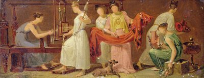 Sechs Frauen weben in einem Innenraum von Alexandre Evariste Fragonard