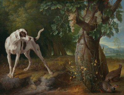 Hund zeigt Rebhühner in einer Landschaft an von Alexandre Francois Desportes