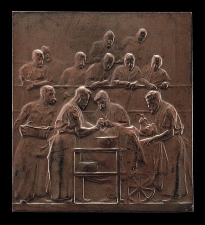 Monod demonstriert ein Verfahren im Operationssaal [Rückseite], ca. 1906 von Alexandre Louis Marie Charpentier