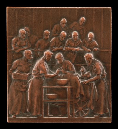Monod demonstriert ein Verfahren im Operationssaal [Rückseite], ca. 1906 von Alexandre Louis Marie Charpentier