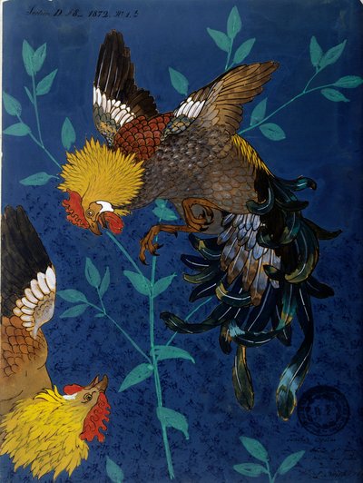Dekor für eine Vase, die eine Art Hahn darstellt. Zeichnung von Paul Alexandre (Paul-Alexandre) Avisse (1824-1886) von Alexandre Paul Avisse