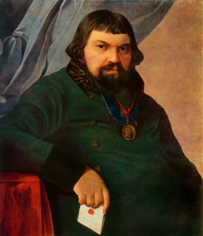 Porträt von Obrazstsov, ein Kaufmann aus Rshev, 1830er Jahre, 1965 von Alexey Venetsianov
